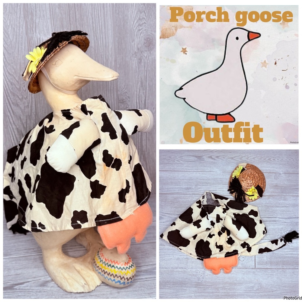 vintage hand made porch goose outfit / clothes costume cow with hat / ears dress